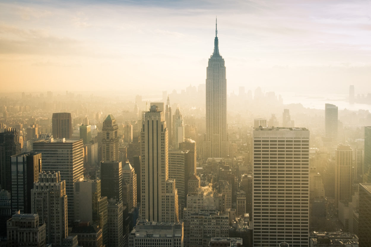 Aerial view of a smoggy cityscape