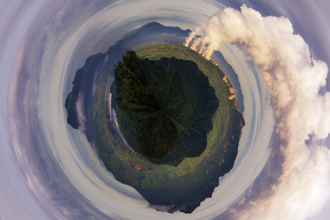 Aerial view of mountaintop and clouds