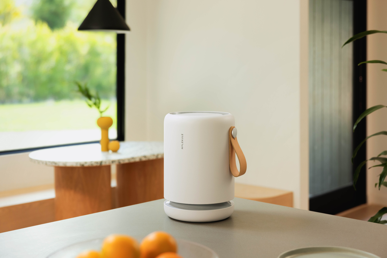 Molekule Air Mini+ air purifier on home countertop