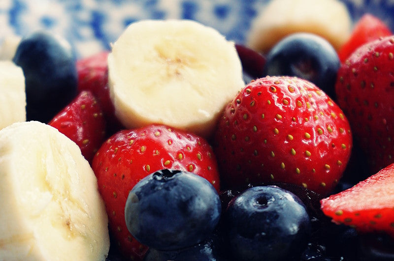 Blueberries bananas and strawberries