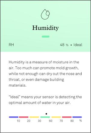 Molekule app showing the approximate Relative Humidity and Air Score color