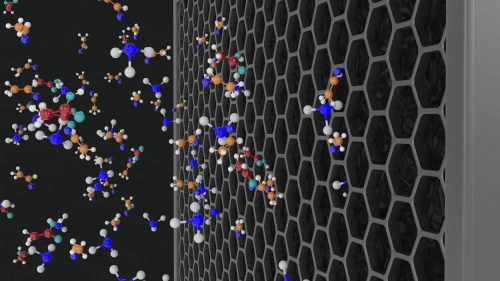 Graphic rendering of airborne pollutants being captured by air purifier filter